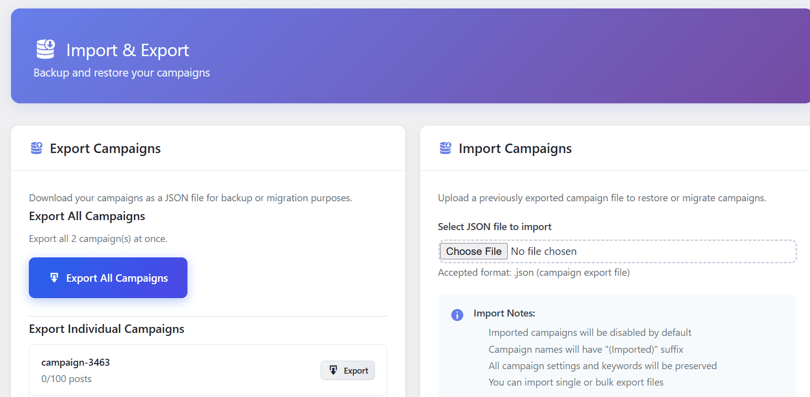 Import & Export via JSON